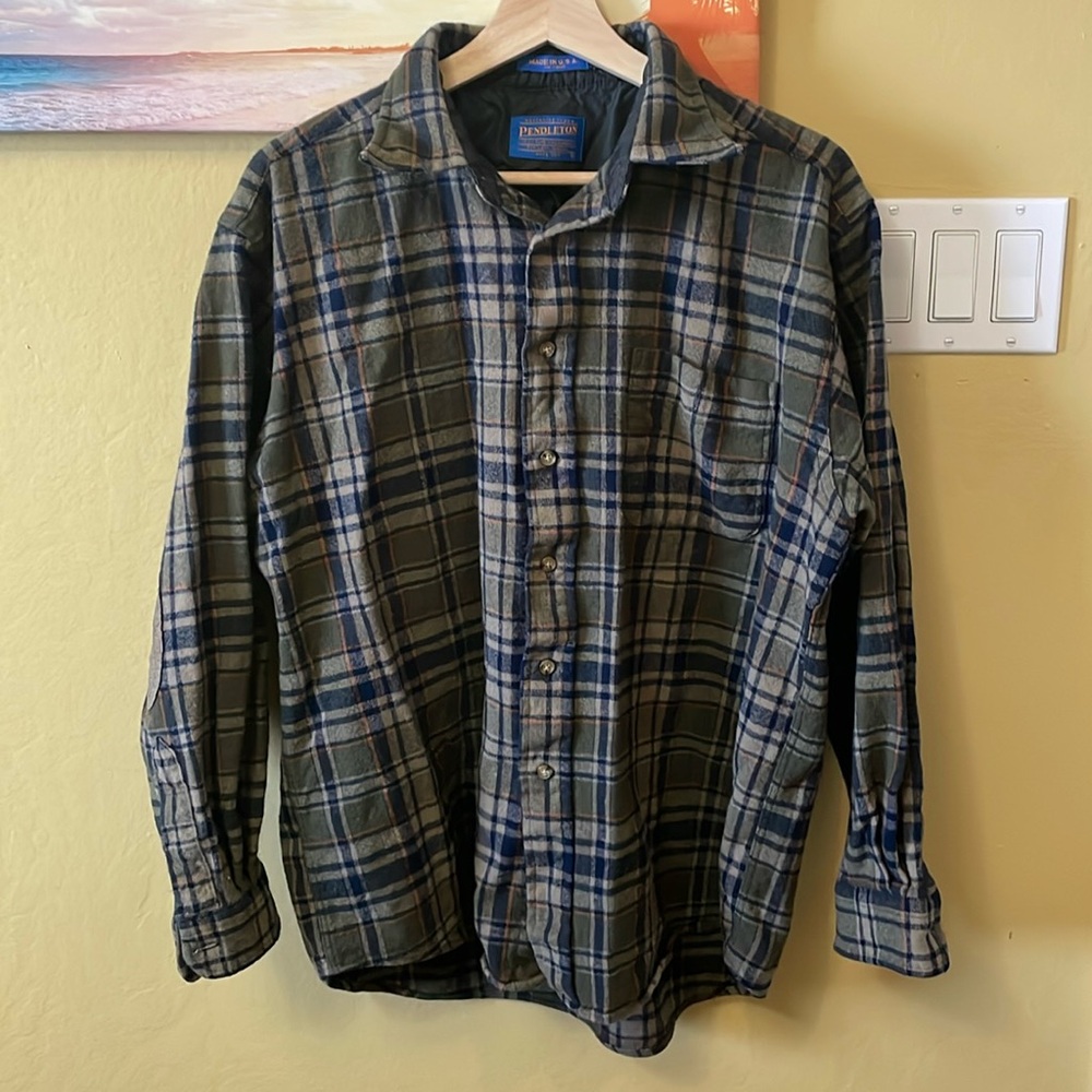 Pendleton Green and Blue Plaid Casual Button Down Shirt